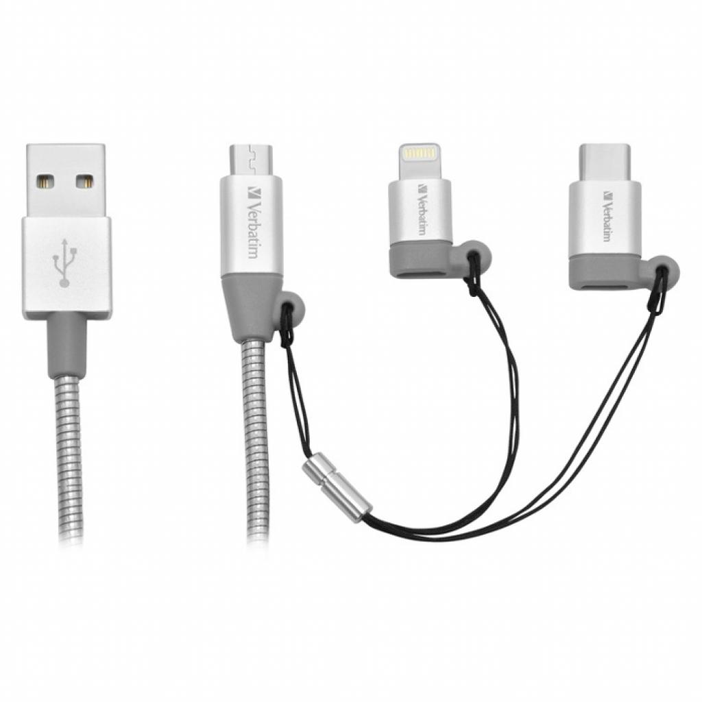 Дата кабель USB 2.0 AM to Lightning + Micro 5P + Type-C 1.0m silver Verbatim (48870) - 1