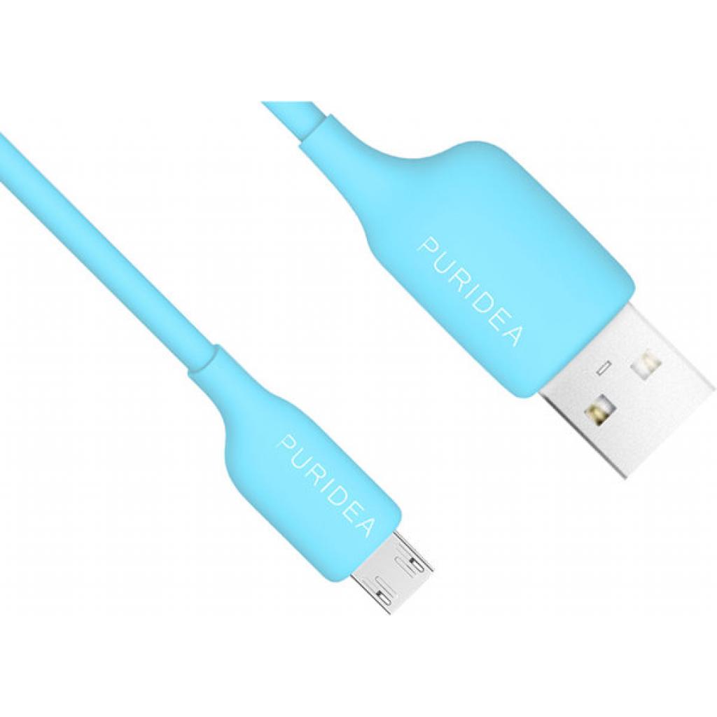 Дата кабель USB 2.0 AM to Micro 5P 1.2m Blue Puridea (L02-USB Blue) - 1