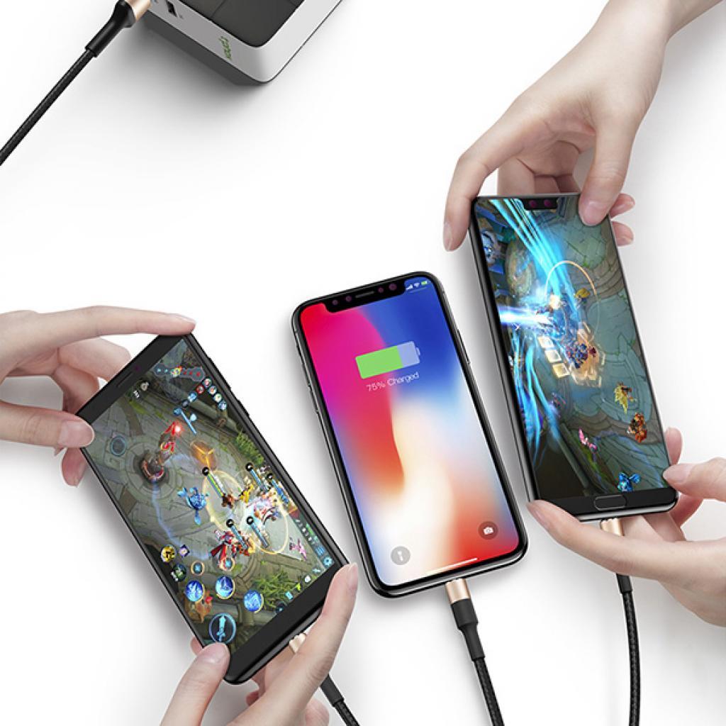 Дата кабель USB 2.0 AM to Lightning + Micro 5P + Type-C 1.2m T-F815 T-Phox (T-F815 Mix Black/Gold) - 5