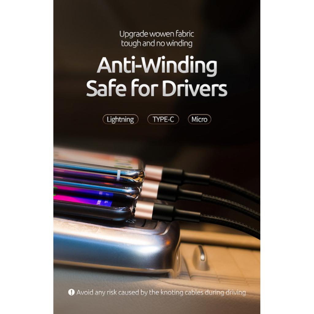 Дата кабель USB 2.0 AM to Lightning + Micro 5P + Type-C 1.2m T-F815 T-Phox (T-F815 Mix Black/Gold) - 6