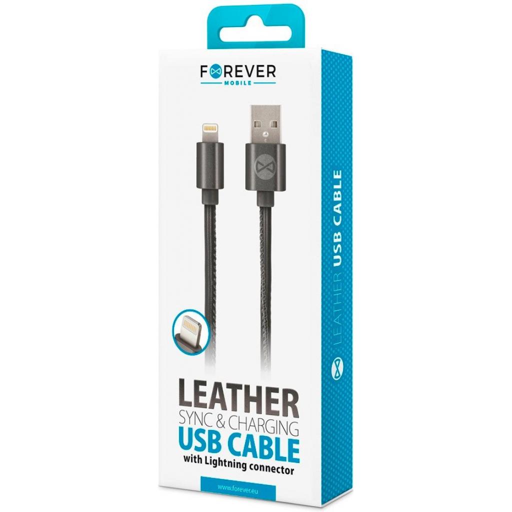 Дата кабель USB 2.0 AM to Lightning leather black Forever (GSM032491) - 1