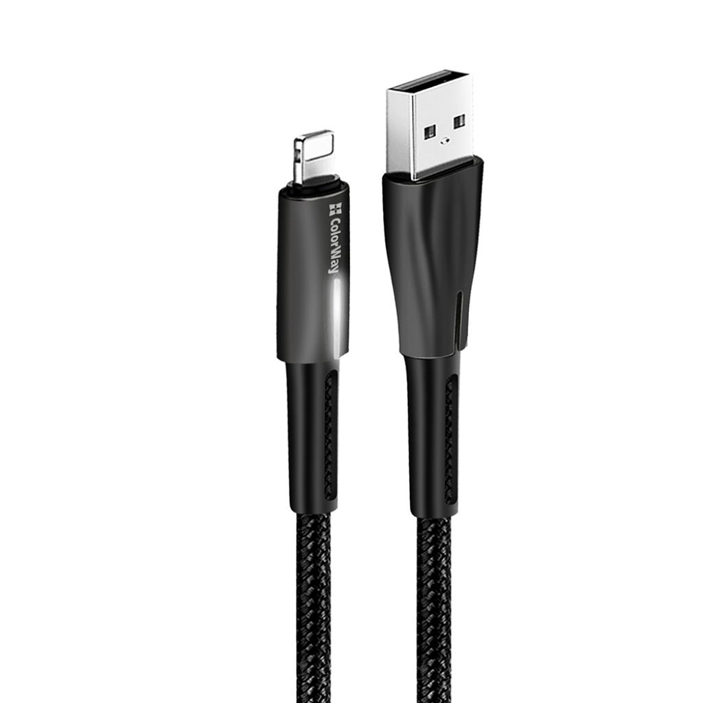 Дата кабель ColorWay USB 2.0 AM to Lightning 1.0m zinc alloy + led black (CW-CBUL035-BK) - 3