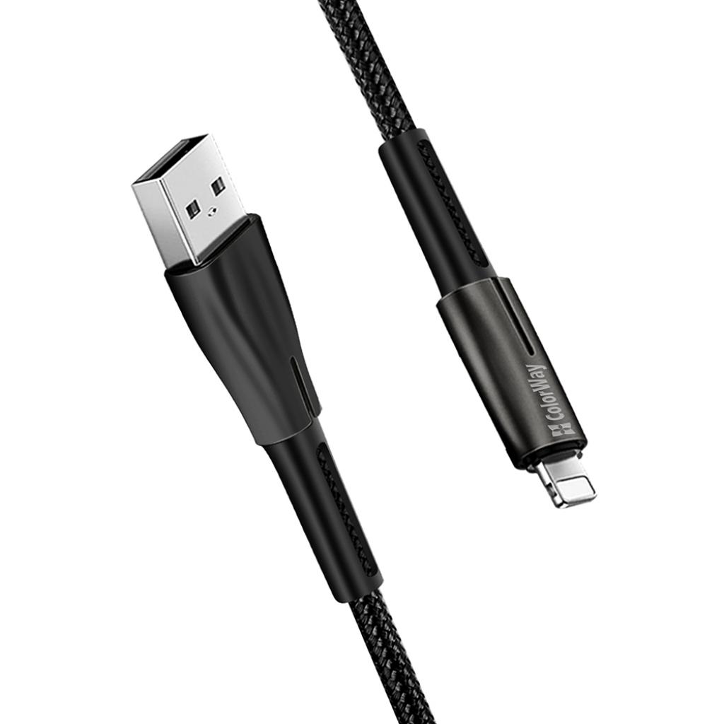 Дата кабель ColorWay USB 2.0 AM to Lightning 1.0m zinc alloy + led black (CW-CBUL035-BK) - 4