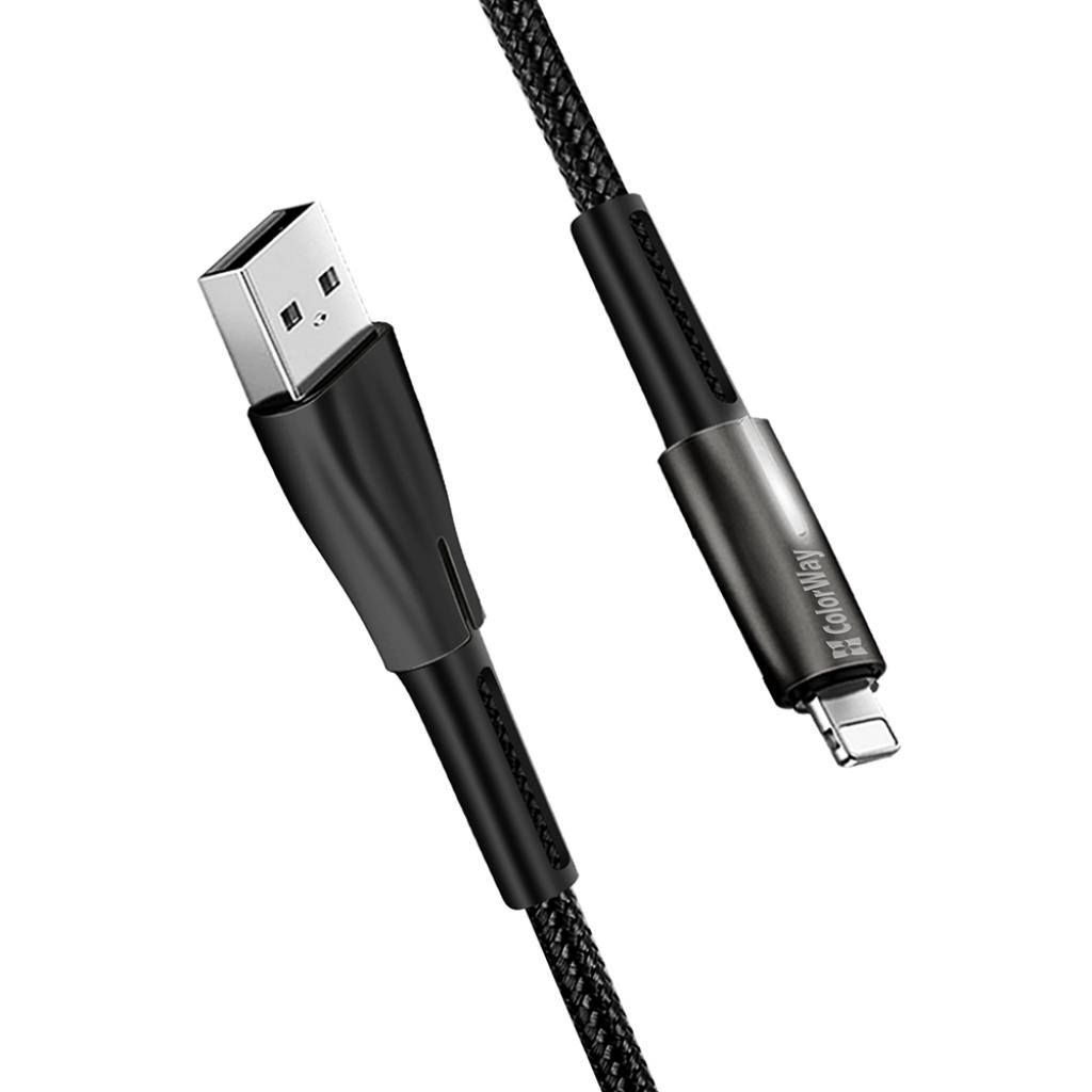 Дата кабель ColorWay USB 2.0 AM to Lightning 1.0m zinc alloy + led black (CW-CBUL035-BK) - 5