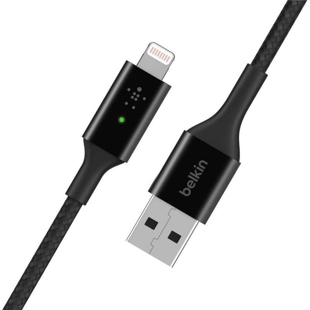 Дата кабель USB 2.0 AM to Lightning 1.2m Smart LED black Belkin (CAA007BT04BK) - 1
