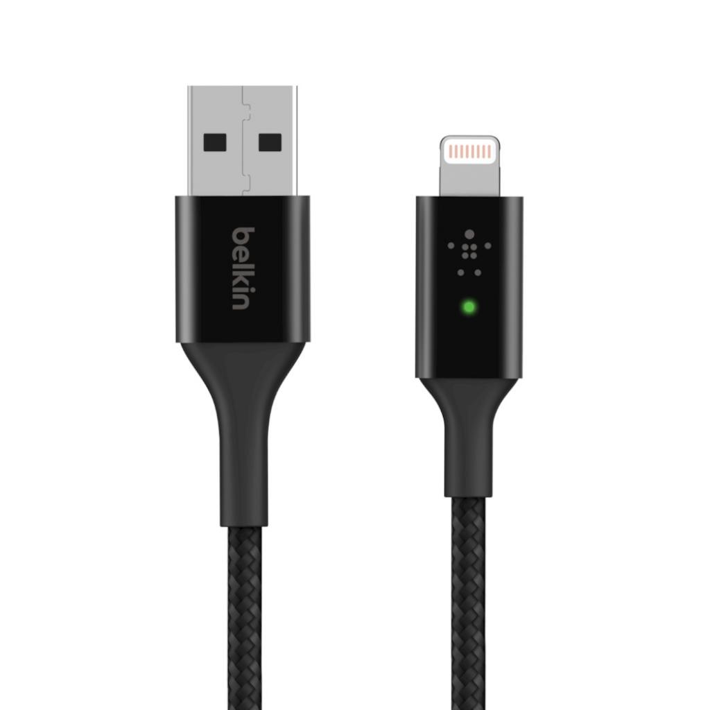 Дата кабель USB 2.0 AM to Lightning 1.2m Smart LED black Belkin (CAA007BT04BK)