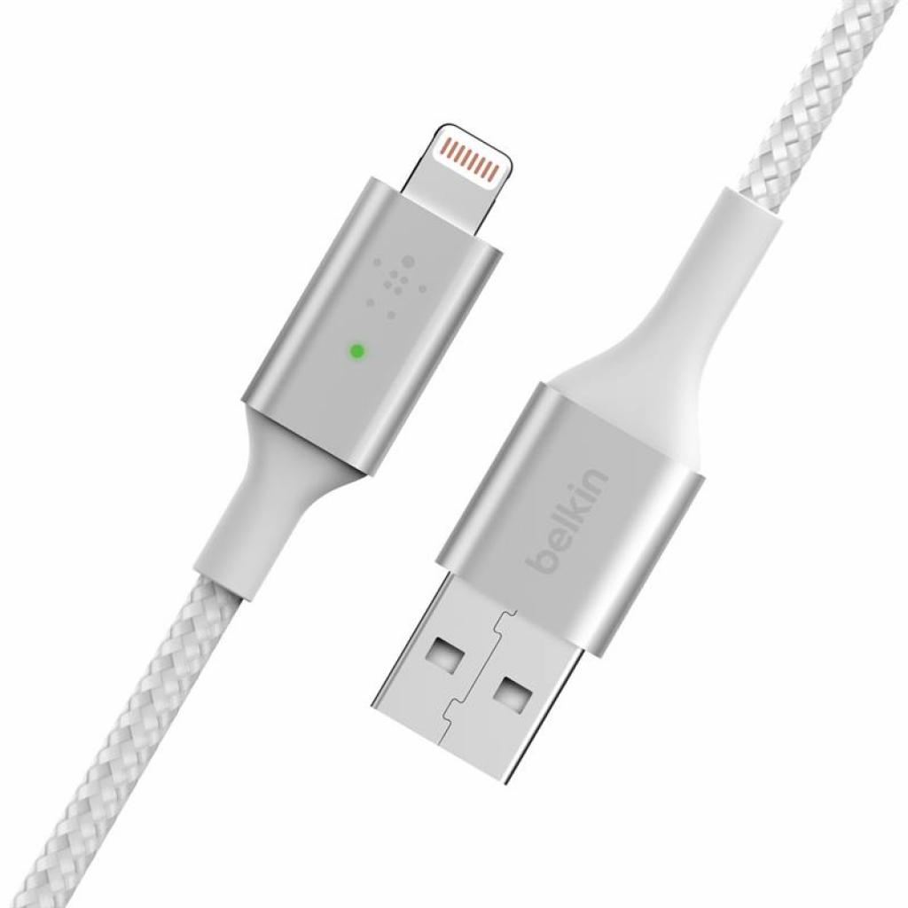 Дата кабель USB 2.0 AM to Lightning 1.2m Smart LED white Belkin (CAA007BT04WH) - 1