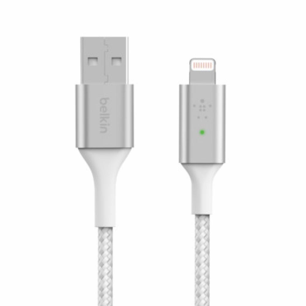 Дата кабель USB 2.0 AM to Lightning 1.2m Smart LED white Belkin (CAA007BT04WH)