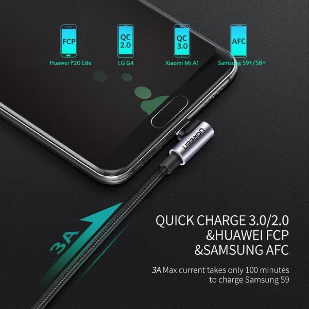 Дата кабель USB 2.0 AM to Type-C 1.0m US284 Angled Alum. Braid Black Ugreen (50941) - 2 Дата кабель USB 2.0 AM to Type-C 1.0m US284 Angled Alum. Braid Black Ugreen (50941) - 2