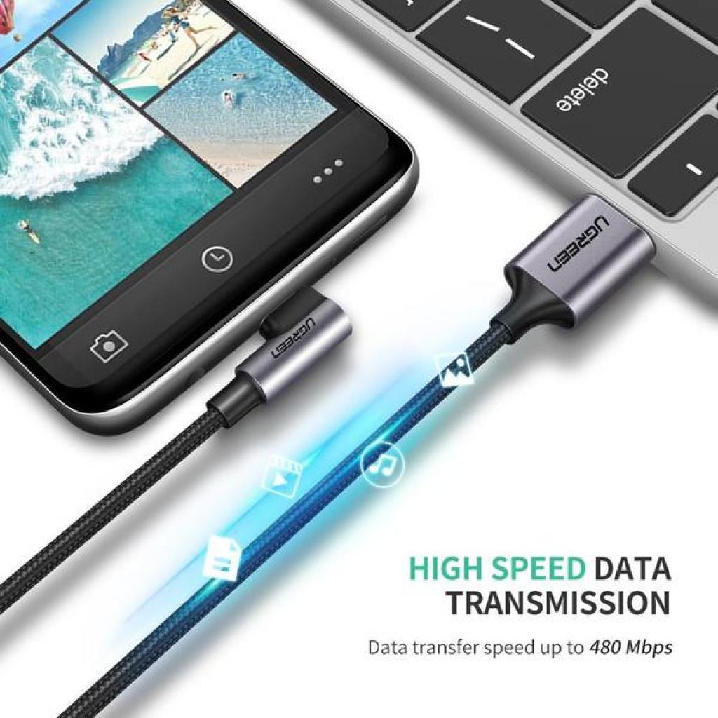 Дата кабель USB 2.0 AM to Type-C 1.0m US284 Angled Alum. Braid Black Ugreen (50941) - 3 Дата кабель USB 2.0 AM to Type-C 1.0m US284 Angled Alum. Braid Black Ugreen (50941) - 3