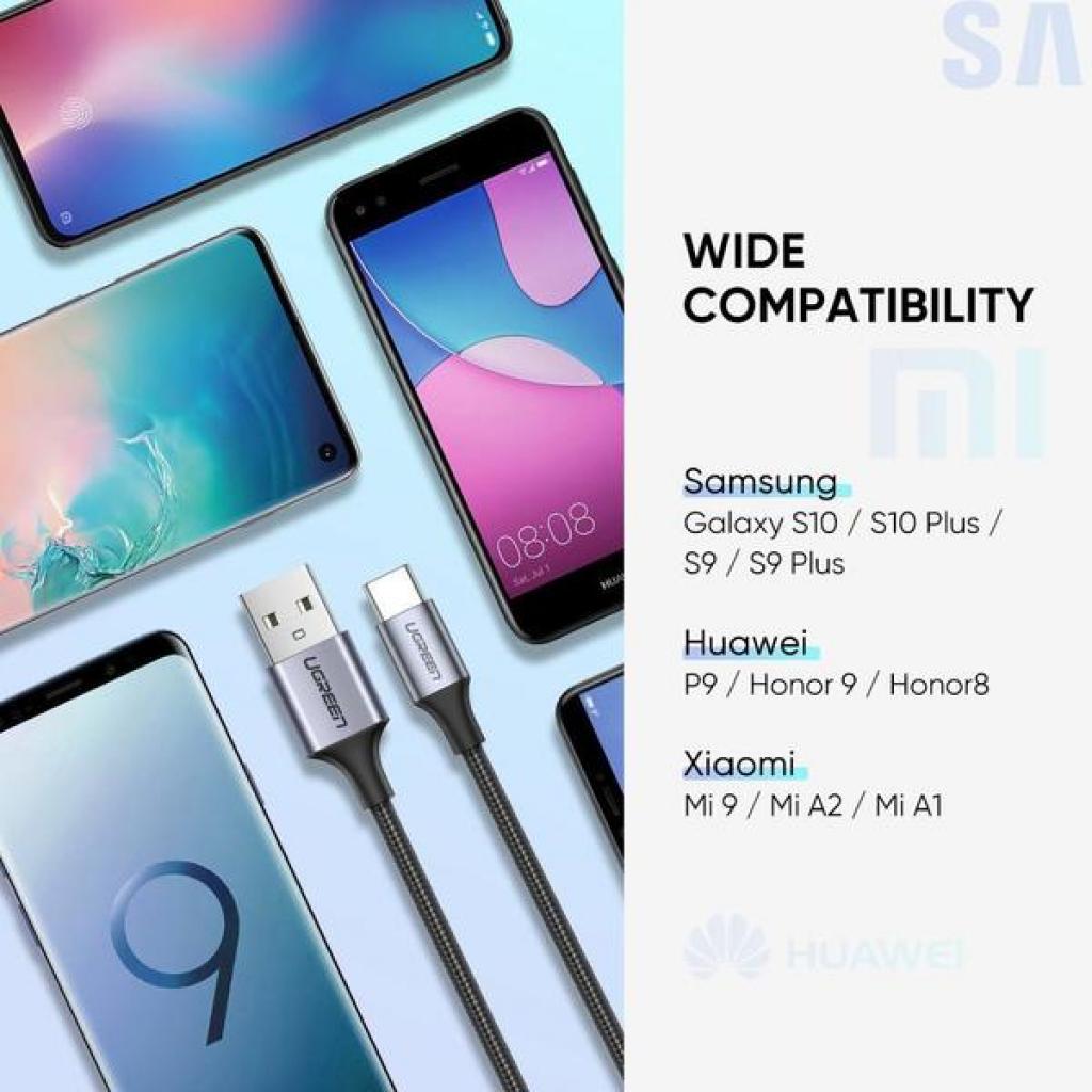 Дата кабель USB 2.0 AM to Type-C 2.0m US288 Aluminum Braid Black Ugreen (60128) - 3