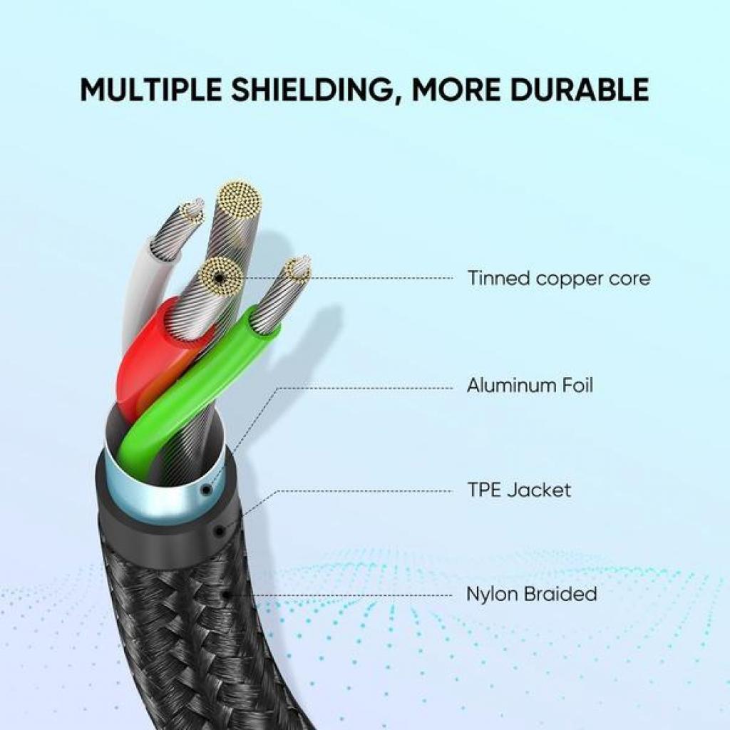 Дата кабель USB 2.0 AM to Type-C 2.0m US288 Aluminum Braid Black Ugreen (60128) - 5