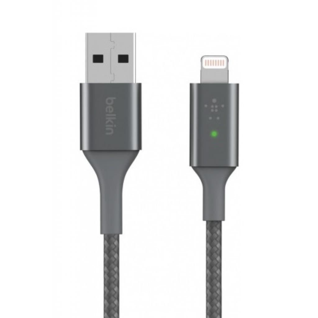 Дата кабель USB 2.0 AM to Lightning 1.2m Smart LED gray Belkin (CAA007BT04GR)