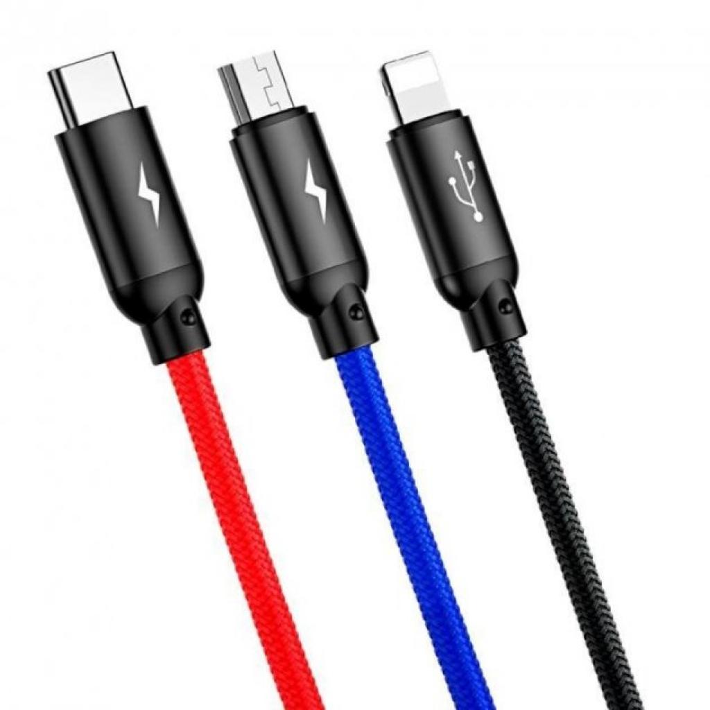 Дата кабель Baseus USB 2.0 AM to Lightning + Micro 5P + Type-C 0.3m Three Prima (CAMLT-ASY01) - 1