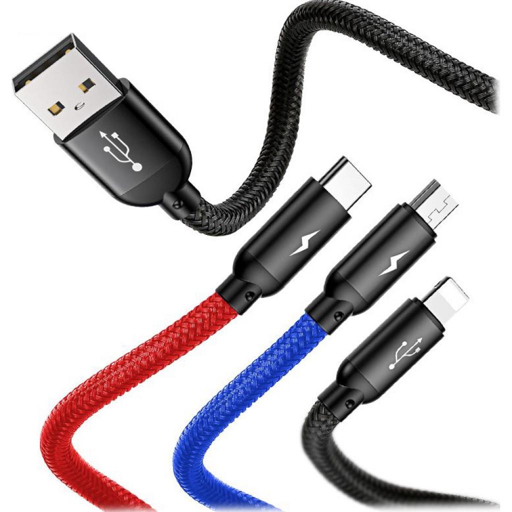 Дата кабель Baseus USB 2.0 AM to Lightning + Micro 5P + Type-C 0.3m Three Prima (CAMLT-ASY01) - 3