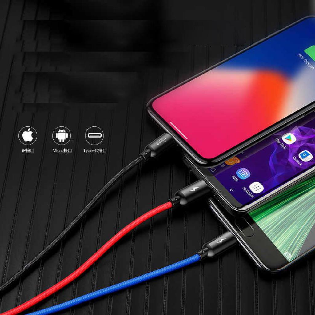 Дата кабель Baseus USB 2.0 AM to Lightning + Micro 5P + Type-C 0.3m Three Prima (CAMLT-ASY01) - 6