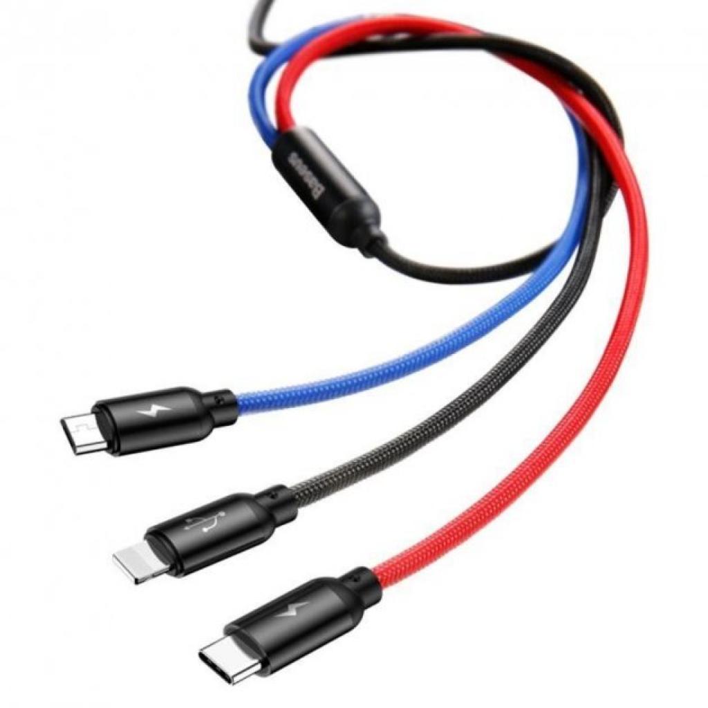 Дата кабель Baseus USB 2.0 AM to Lightning + Micro 5P + Type-C 0.3m Three Prima (CAMLT-ASY01)