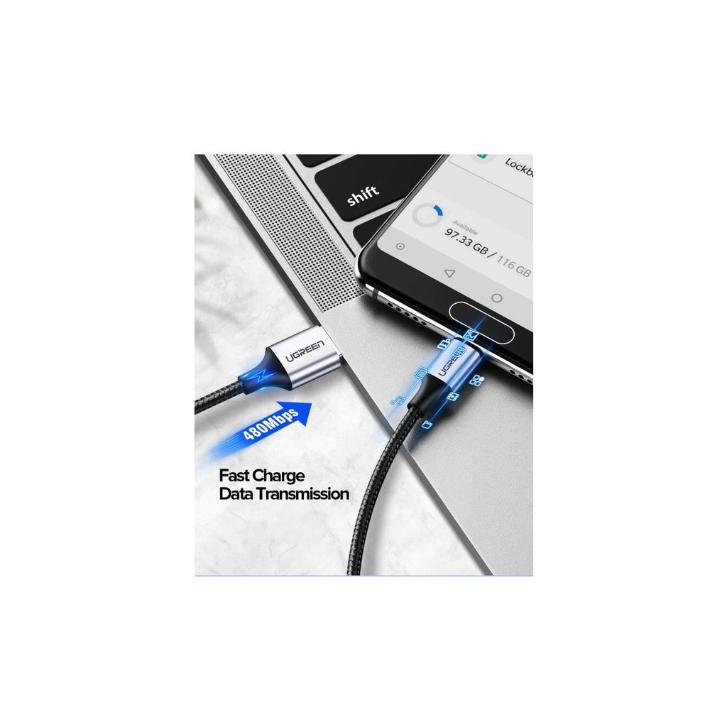 Дата кабель USB 2.0 AM to Type-C 1.5m US288 Aluminum Braid (Black) Ugreen (60127) - 6