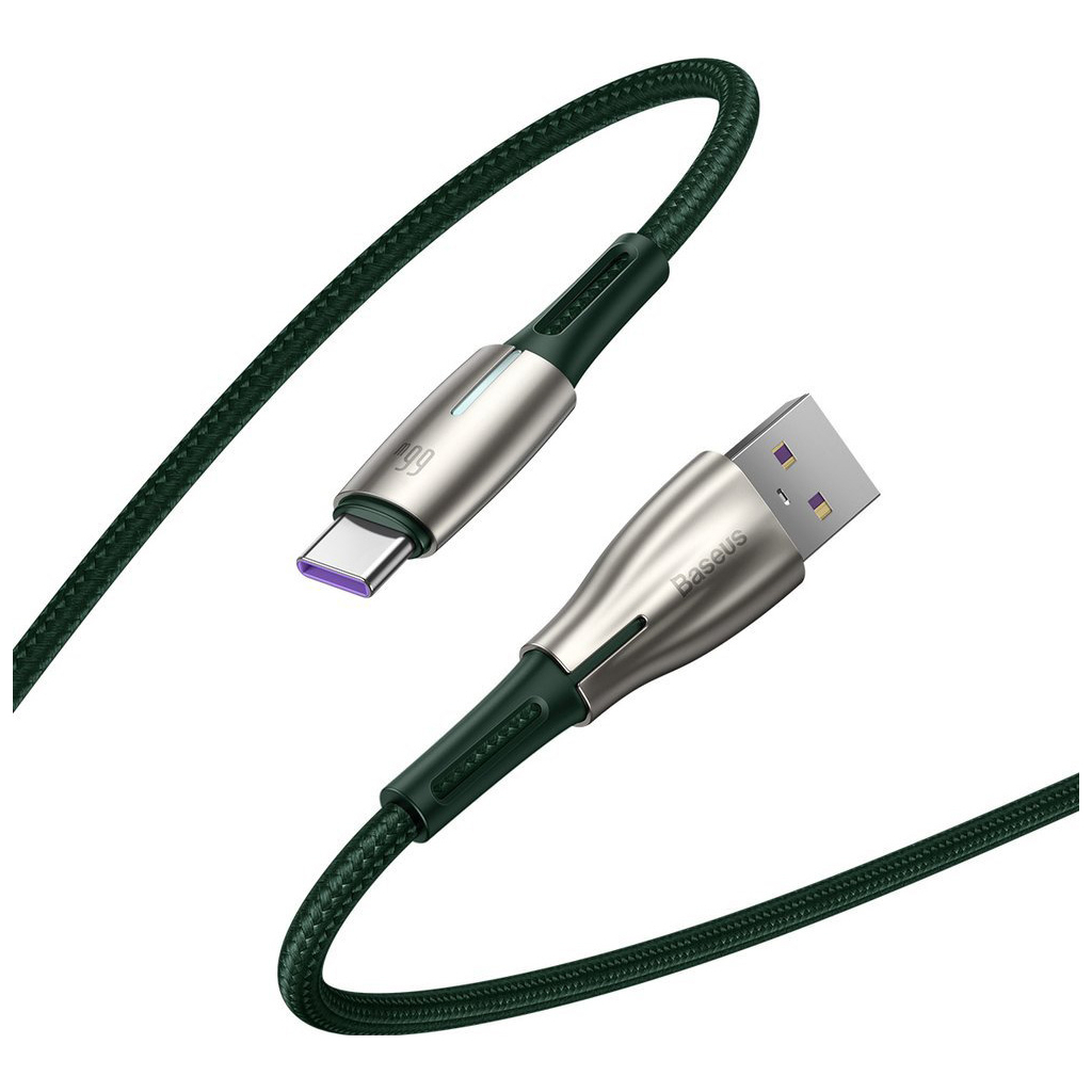 Дата кабель USB 3.1 AM to Type-C 1.0m 6A LED green Baseus (CATSD-M06) - 2