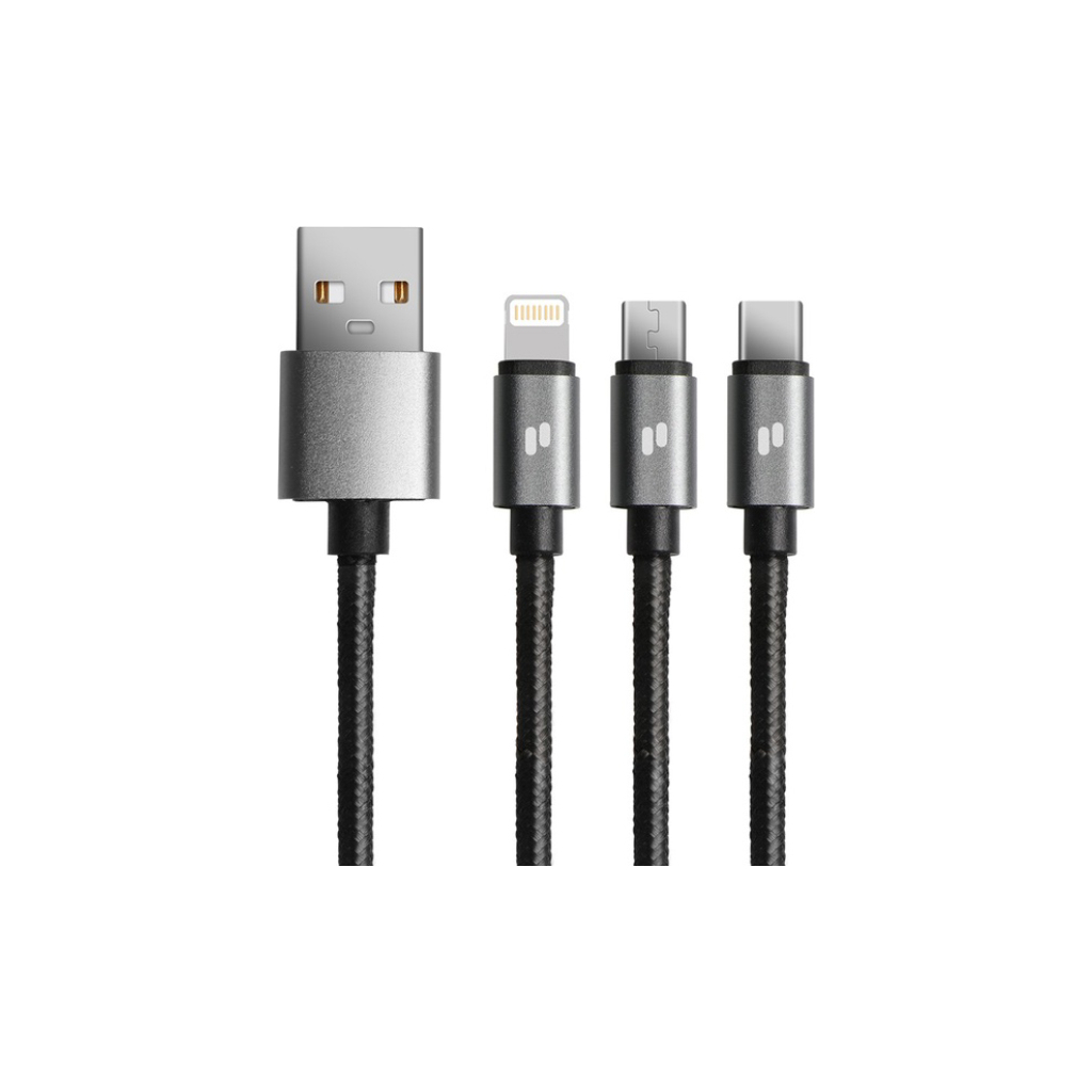 Дата кабель USB 2.0 AM to Lightning + Micro 5P + Type-C 1.5m L10 Puridea (L10-Black)