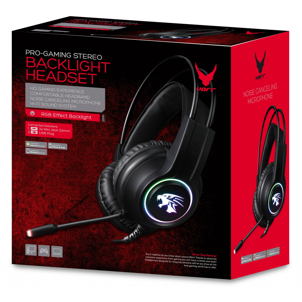 Наушники Varr VH8030 Headset USB 2 х 3.5 mic RGB Black (VH8030) - 4 Наушники Varr VH8030 Headset USB 2 х 3.5 mic RGB Black (VH8030) - 4