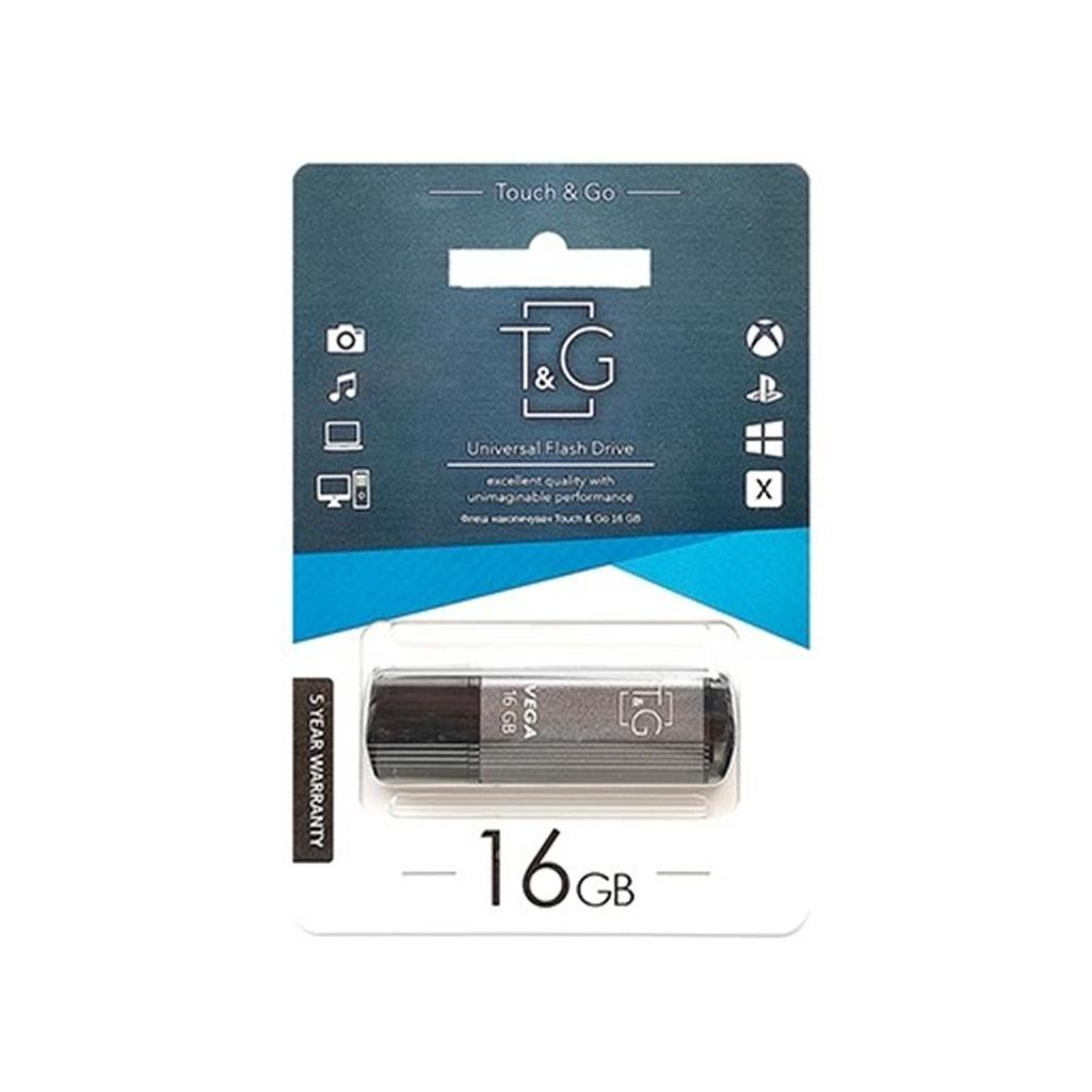 USB флеш накопитель T&G 16GB 121 Vega Series Grey USB 2.0 (TG121-16GBGY) - 1
