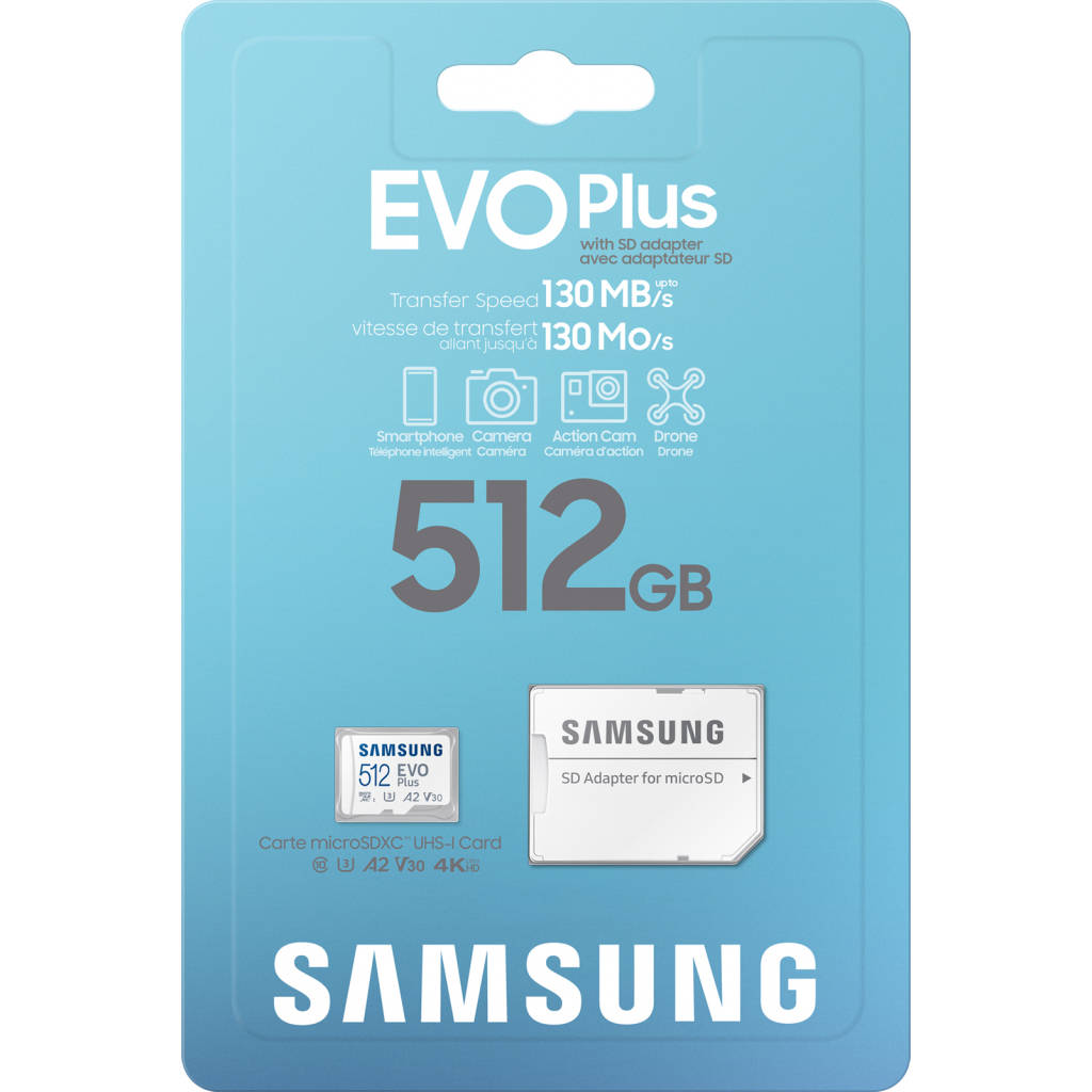 Карта памяти Samsung 512GB microSDXC class 10 UHS-I U3 V2 Evo Plus (MB-MC512KA/RU) - 7 Карта памяти Samsung 512GB microSDXC class 10 UHS-I U3 V2 Evo Plus (MB-MC512KA/RU) - 7