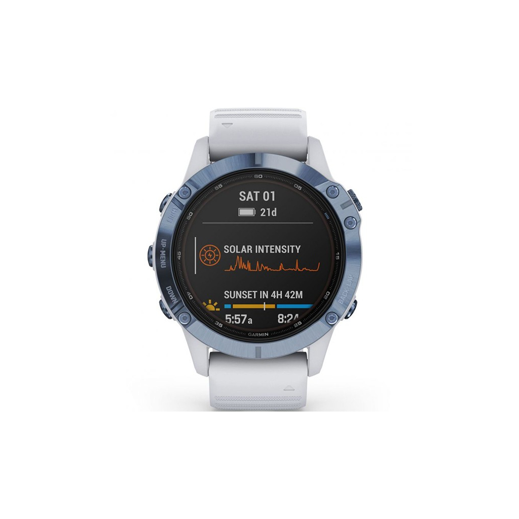Смарт-часы Garmin fenix 6 Pro Solar, Mineral Blue Titanium with Whitestone Ban (010-02410-19) - 6 Смарт-часы Garmin fenix 6 Pro Solar, Mineral Blue Titanium with Whitestone Ban (010-02410-19) - 6