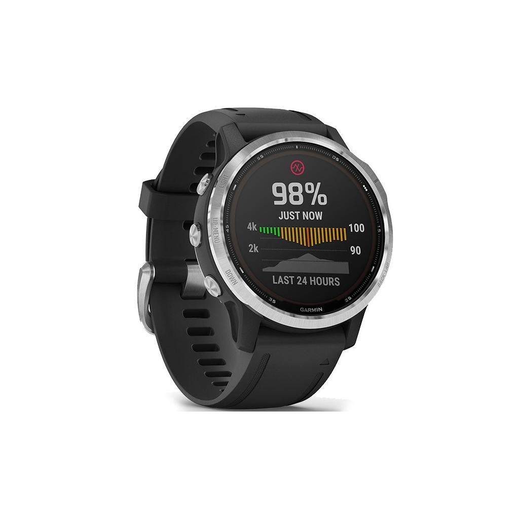 Смарт-часы Garmin fenix 6S Solar, Silver w/Black Band (010-02409-00) - 2