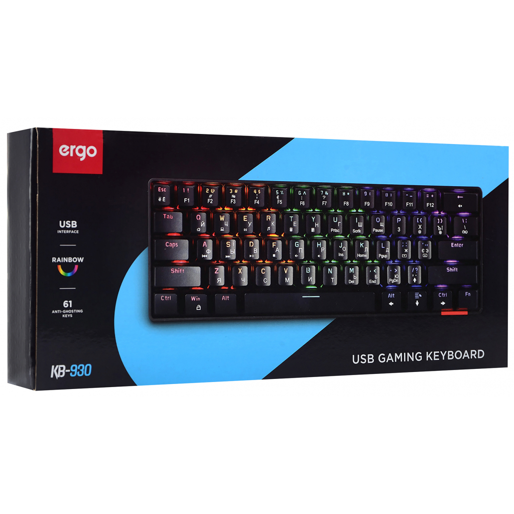 Клавиатура Ergo KB-930 Mini Blue Switch USB Black (KB-930) - 11