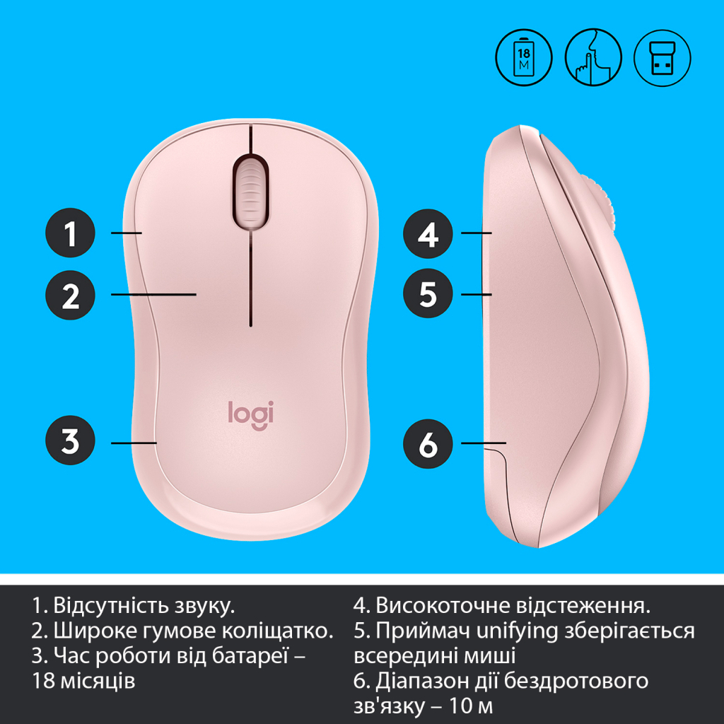Мышка Logitech M220 Silent Rose (910-006129) - 5