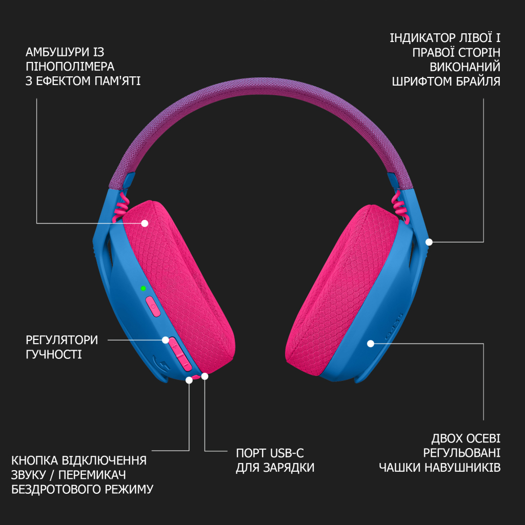Наушники Logitech G435 Lightspeed Wireless Gaming Headset Blue (981-001062) - 9 Наушники Logitech G435 Lightspeed Wireless Gaming Headset Blue (981-001062) - 9