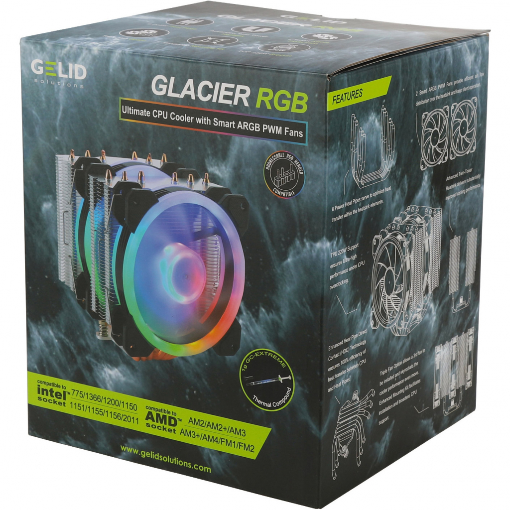Кулер для процессора Gelid Solutions Glacier RGB 240 TDP (CC-Glacier-01-A) - 5