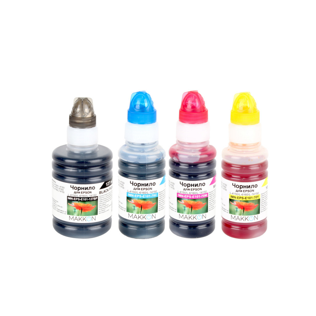 Чернила Makkon Epson EcoTank L-4160/L-6160/L-6190 (1*127мл, 3*70мл) (KIT-EPS-E101) Чернила Makkon Epson EcoTank L-4160/L-6160/L-6190 (1*127мл, 3*70мл) (KIT-EPS-E101)