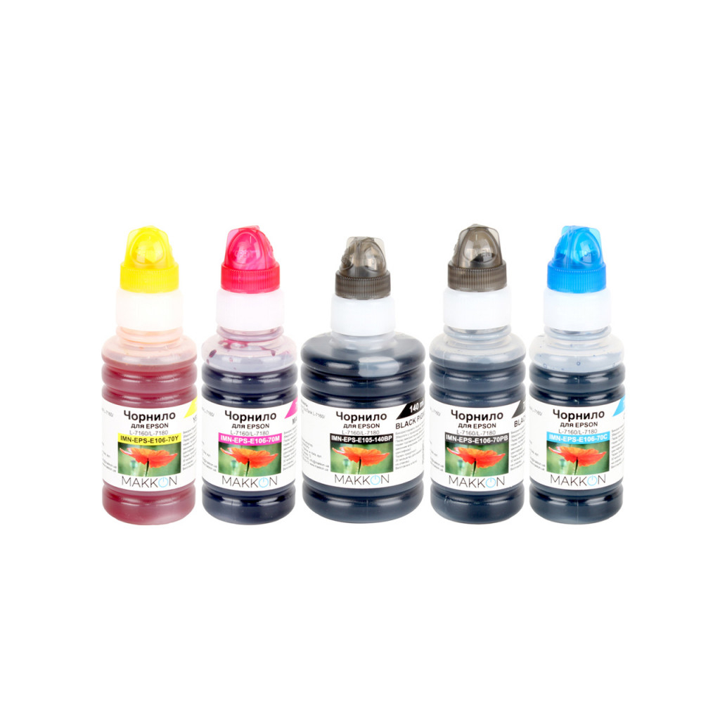 Чернила Makkon Epson EcoTank L-7160/L-7180 (1*140 мл, 4*70мл) (KIT-EPS-E105) Чернила Makkon Epson EcoTank L-7160/L-7180 (1*140 мл, 4*70мл) (KIT-EPS-E105)