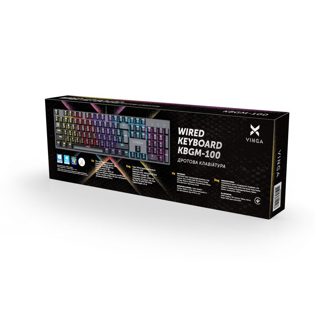 Клавиатура Vinga KBGM-100 LED Blue Switch USB Black (KBGM-100 Black) - 4