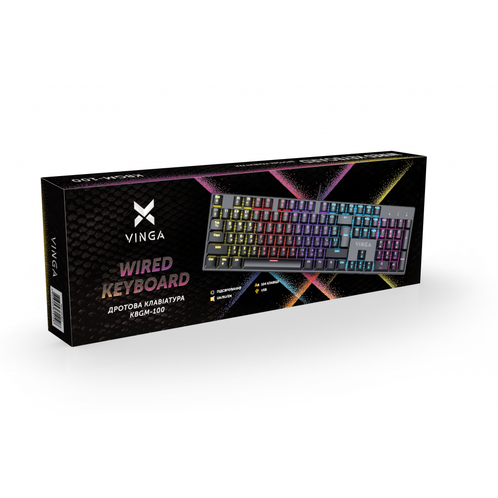 Клавиатура Vinga KBGM-100 LED Blue Switch USB Black (KBGM-100 Black) - 5