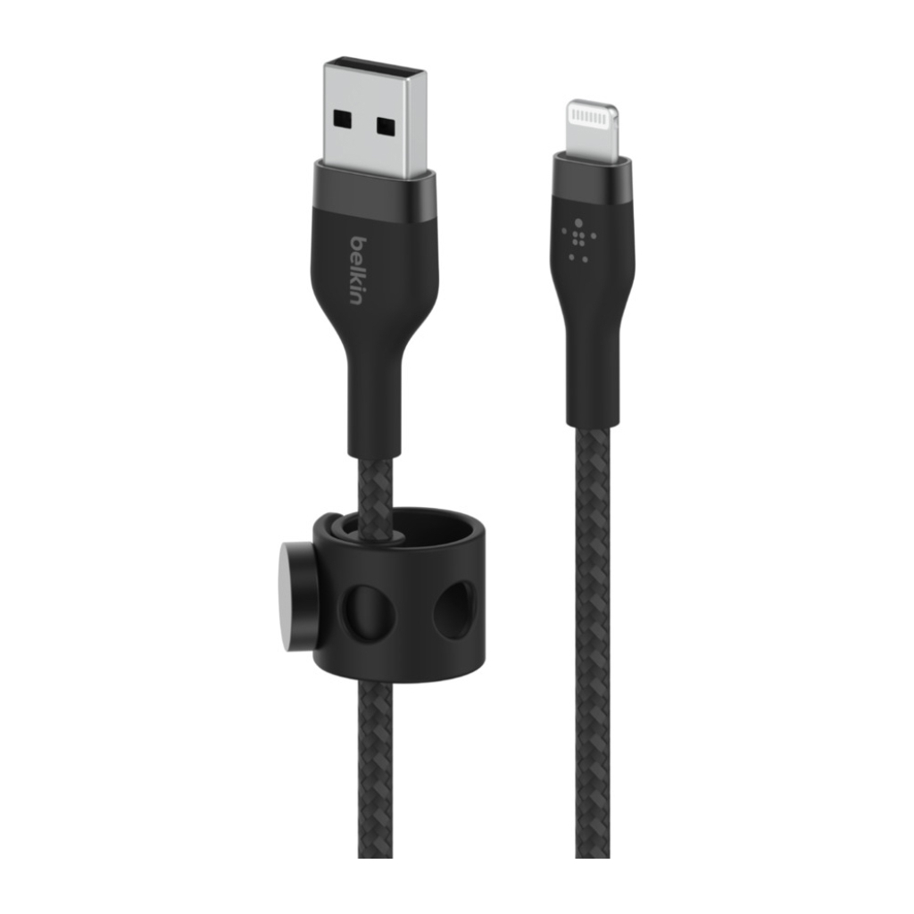 Дата кабель USB 2.0 AM to Lightning 1.0m BRAIDED SILICONE black Belkin (CAA010BT1MBK) - 1