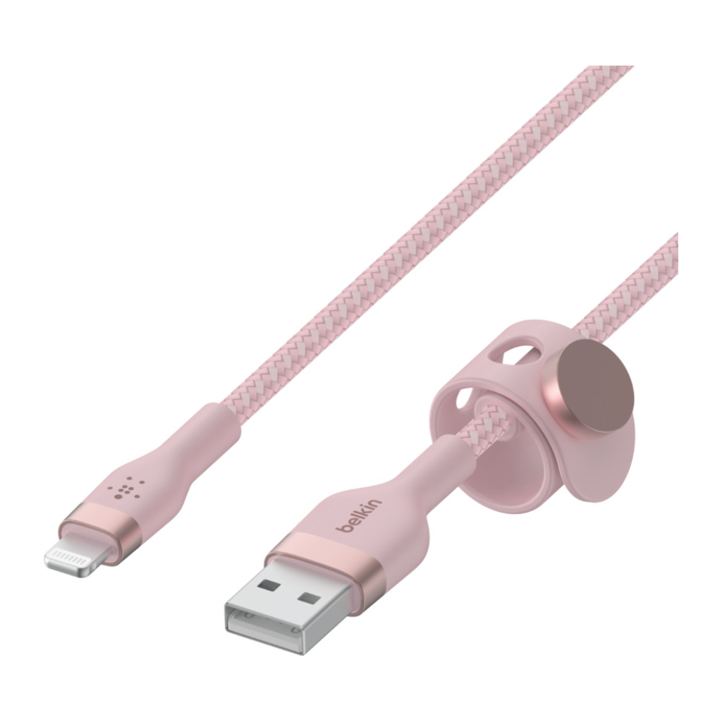 Дата кабель USB 2.0 AM to Lightning 1.0m BRAIDED SILICONE pink Belkin (CAA010BT1MPK) - 2