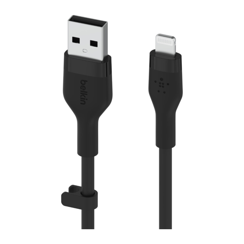 Дата кабель USB 2.0 AM to Lightning 1.0m SILICONE black Belkin (CAA008BT1MBK) - 1