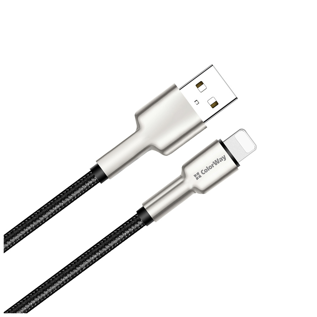 Дата кабель USB 2.0 AM to Lightning 1.0m head metal black ColorWay (CW-CBUL046-BK) - 1