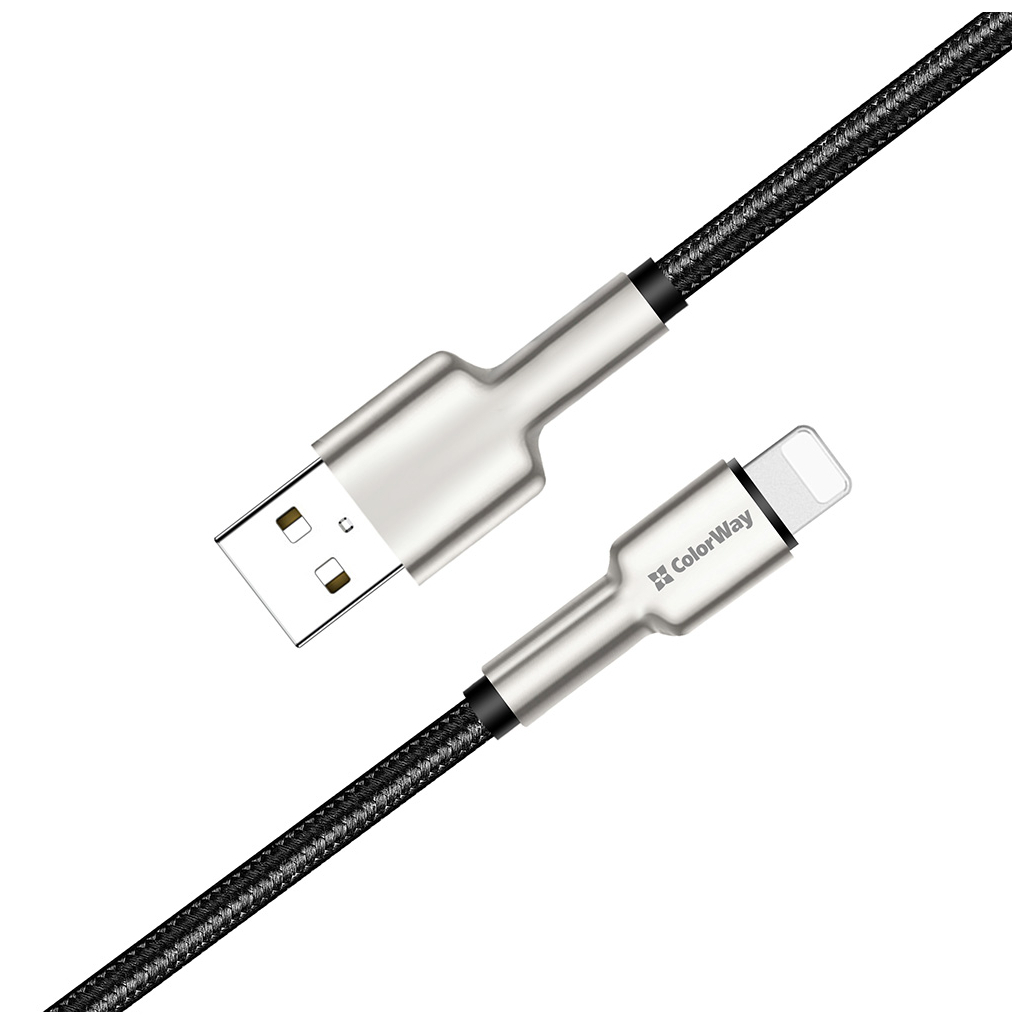 Дата кабель USB 2.0 AM to Lightning 1.0m head metal black ColorWay (CW-CBUL046-BK) - 2