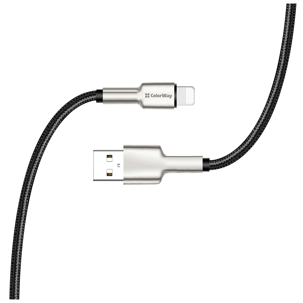 Дата кабель USB 2.0 AM to Lightning 1.0m head metal black ColorWay (CW-CBUL046-BK) - 5
