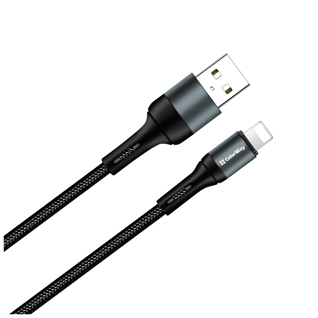 Дата кабель USB 2.0 AM to Lightning 1.0m nylon black ColorWay (CW-CBUL045-BK) - 1