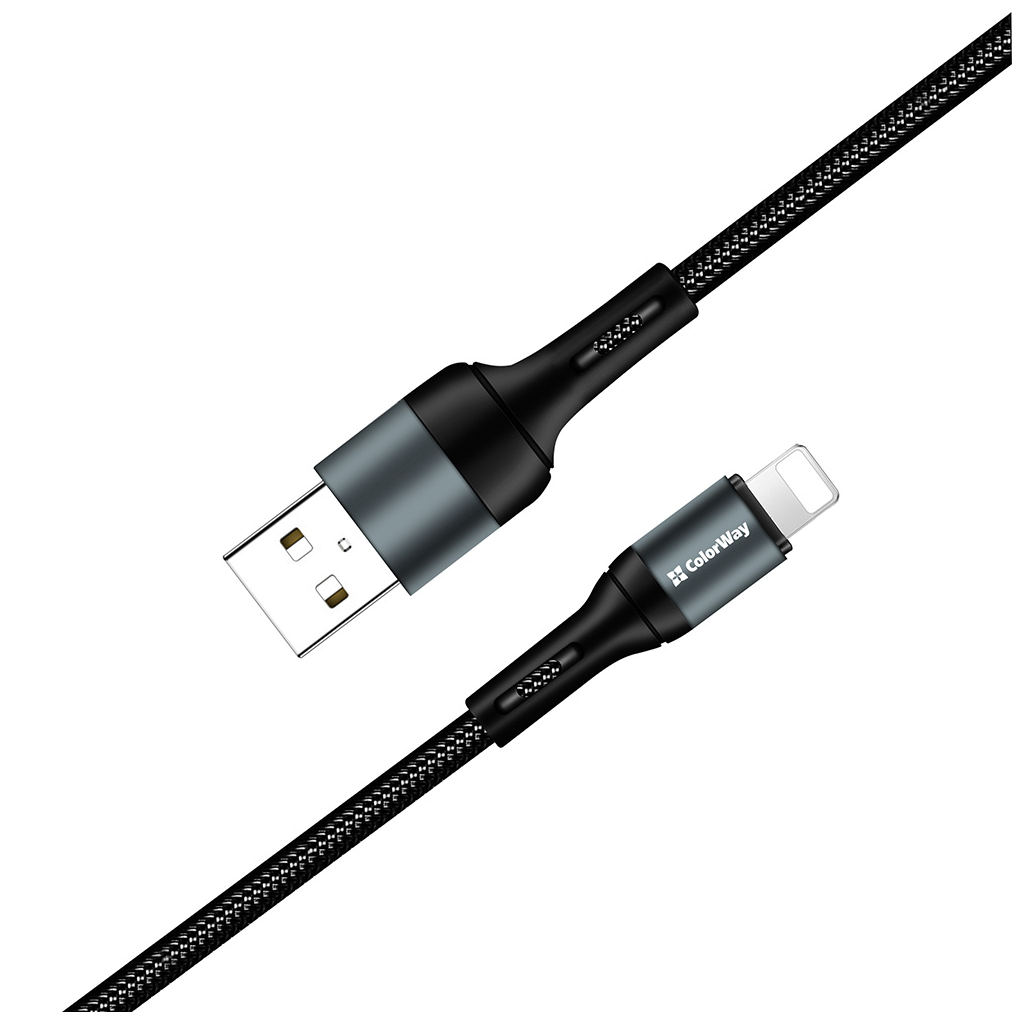 Дата кабель USB 2.0 AM to Lightning 1.0m nylon black ColorWay (CW-CBUL045-BK) - 2