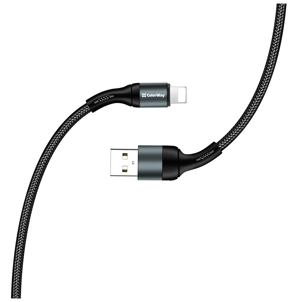 Дата кабель USB 2.0 AM to Lightning 1.0m nylon black ColorWay (CW-CBUL045-BK) - 5