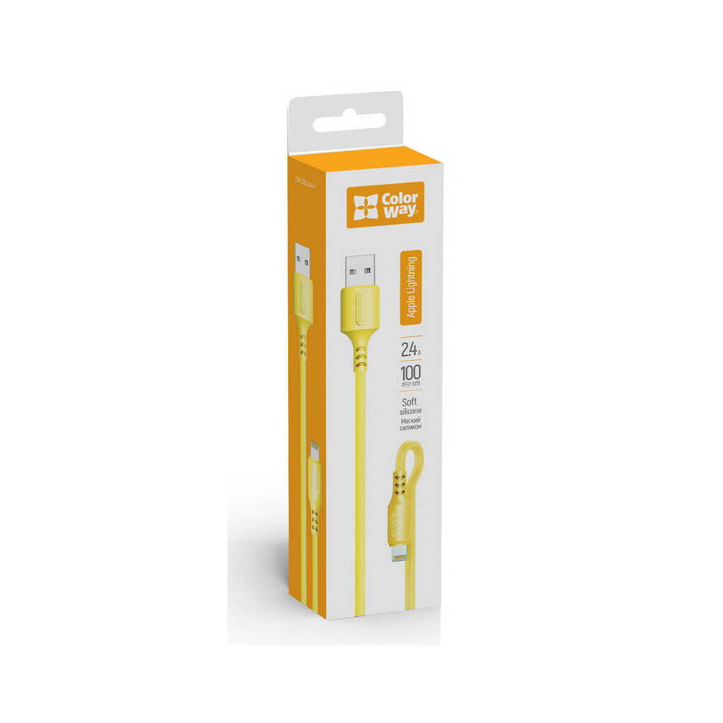 Дата кабель USB 2.0 AM to Lightning 1.0m soft silicone yellow ColorWay (CW-CBUL043-Y) - 1