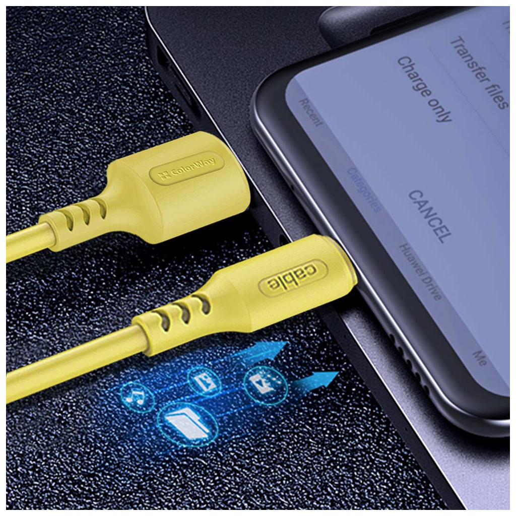 Дата кабель USB 2.0 AM to Lightning 1.0m soft silicone yellow ColorWay (CW-CBUL043-Y) - 5