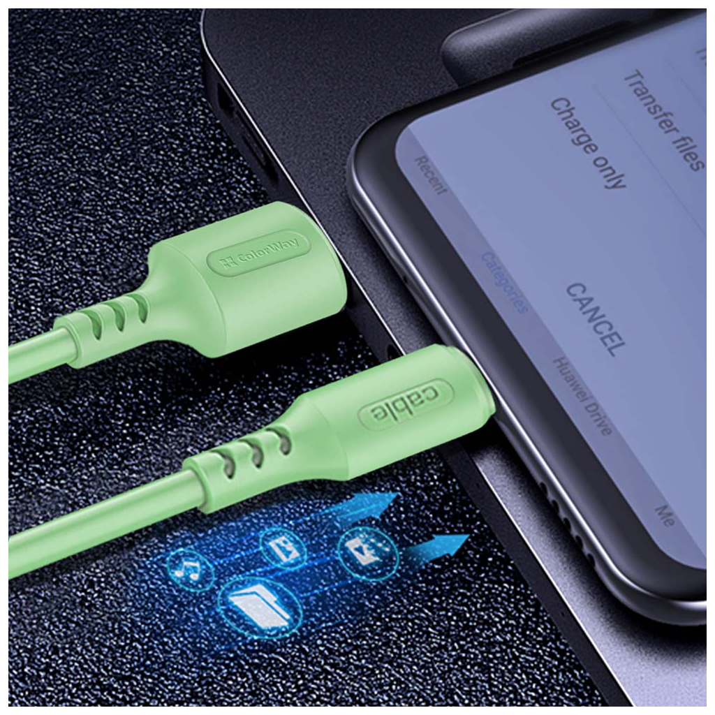 Дата кабель USB 2.0 AM to Lightning 1.0m soft silicone green ColorWay (CW-CBUL042-GR) - 5
