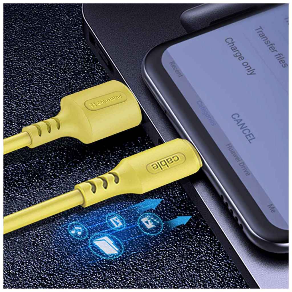 Дата кабель USB 2.0 AM to Micro 5P 1.0m soft silicone yellow ColorWay (CW-CBUM043-Y) - 5